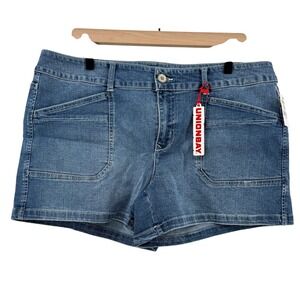 UNIONBAY Delaney Stretch Denim Midi Shorts Juniors 17 33W Wham Blue Midrise New